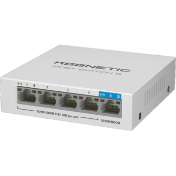 5-портовый гигабитный коммутатор KEENETIC POE с 4 портами и бюджетом мощности 60 Вт 802.3af/at металлический корпус для настольного или настенного размещения, поддержка QoS DSCP/802.1p